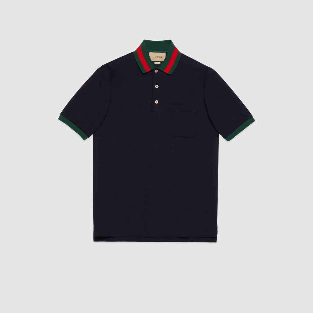 Cotton piquet polo with Web collar - navy