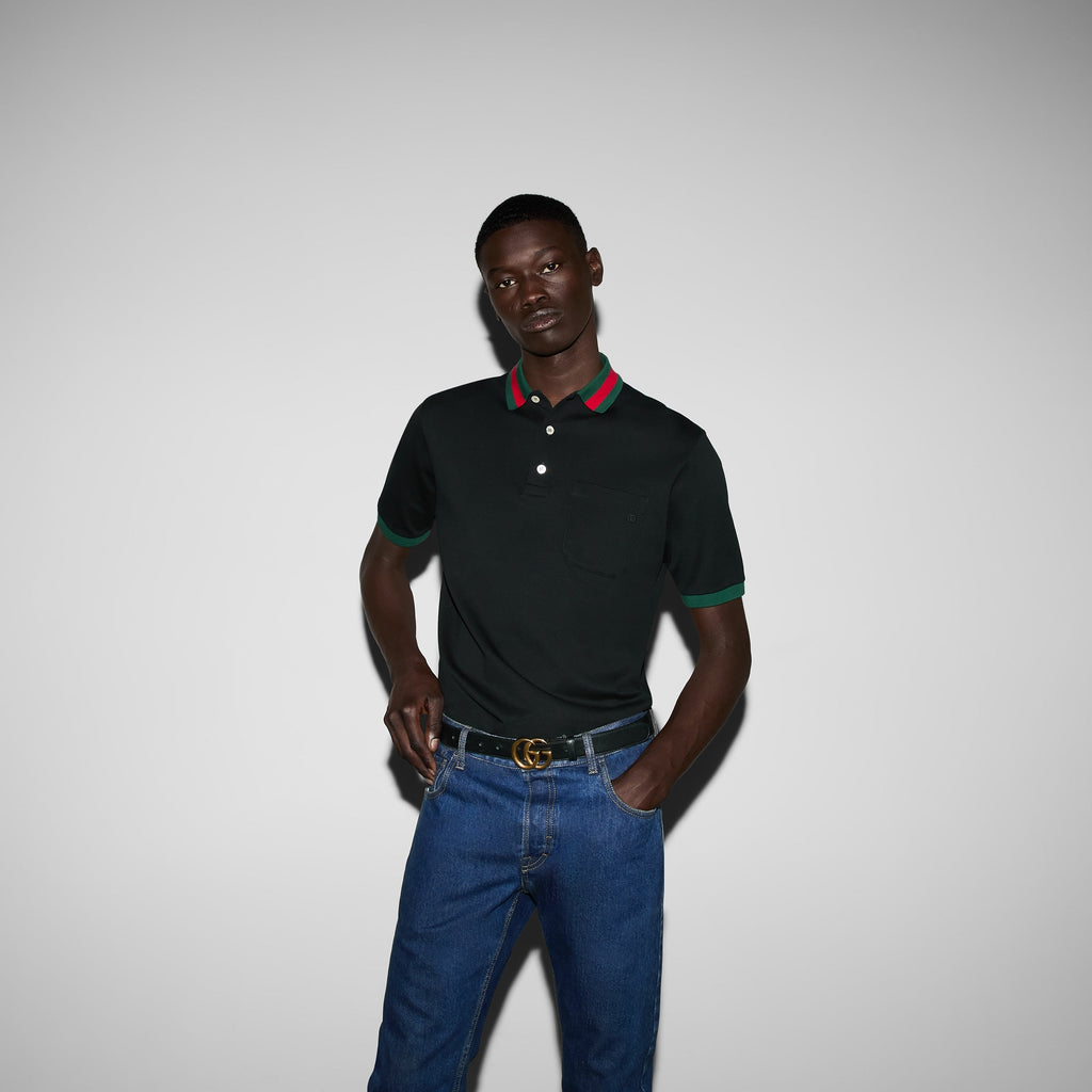 Cotton piquet polo with Web collar - navy