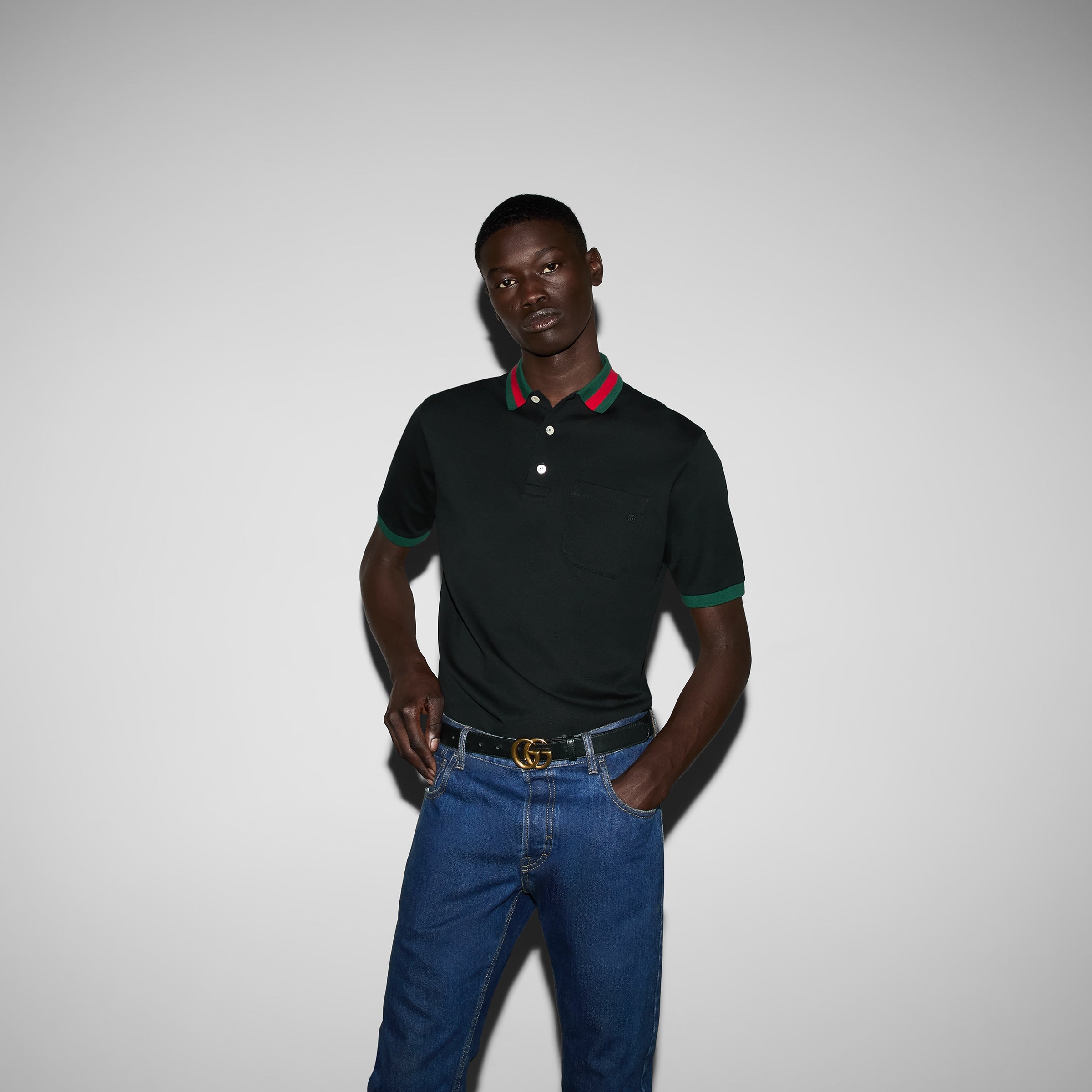 Cotton piquet polo with Web collar - navy