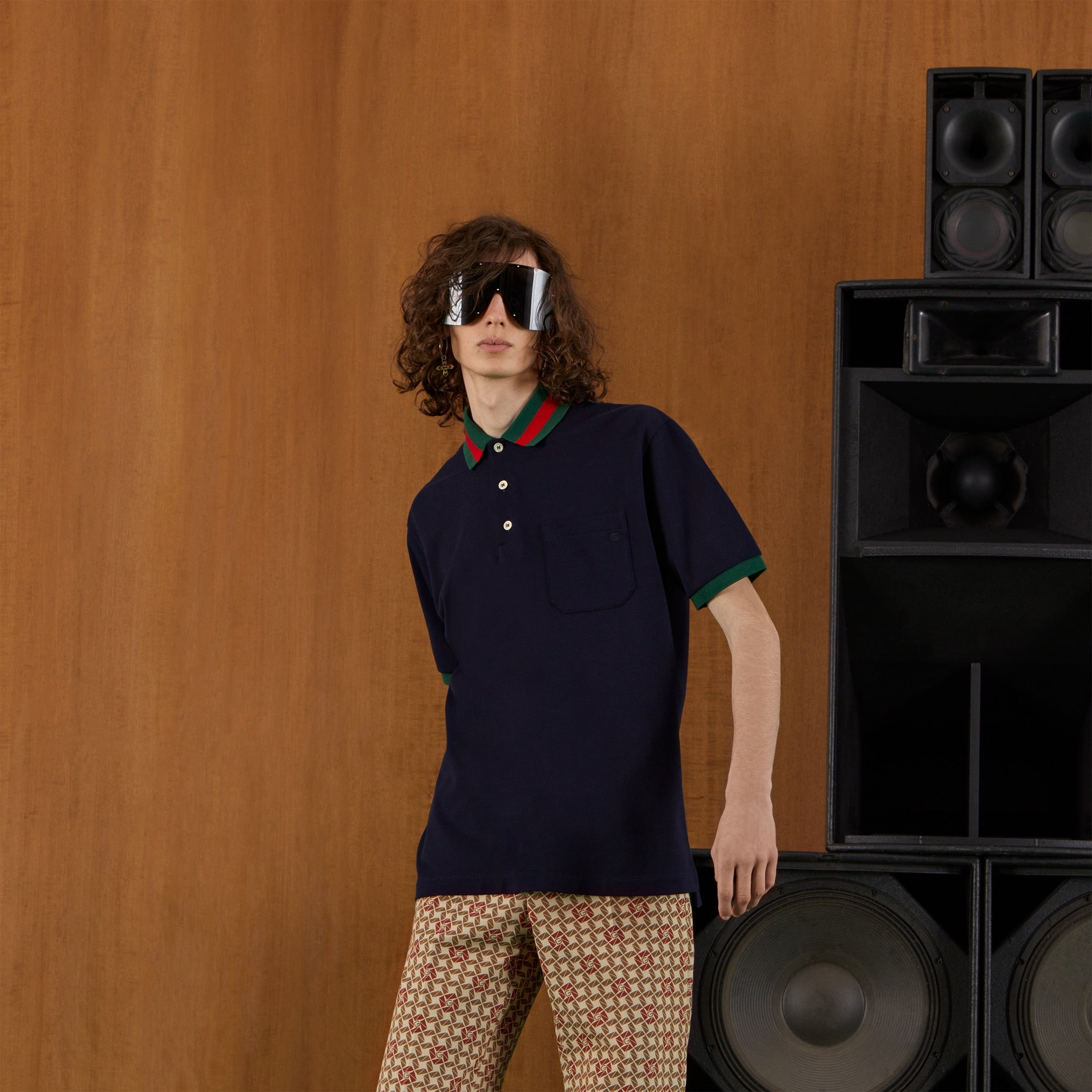 Cotton piquet polo with Web collar - navy
