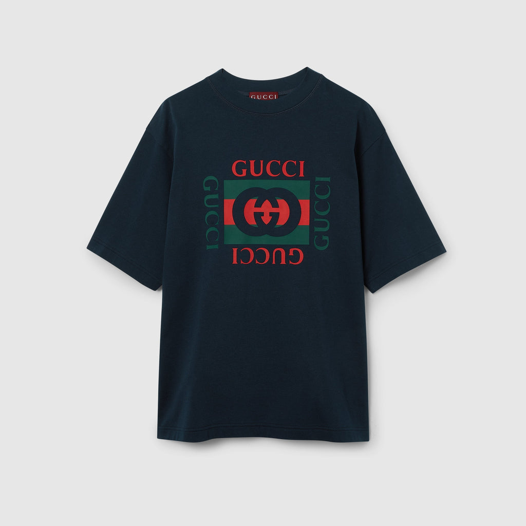 Printed cotton jersey T-shirt - navy