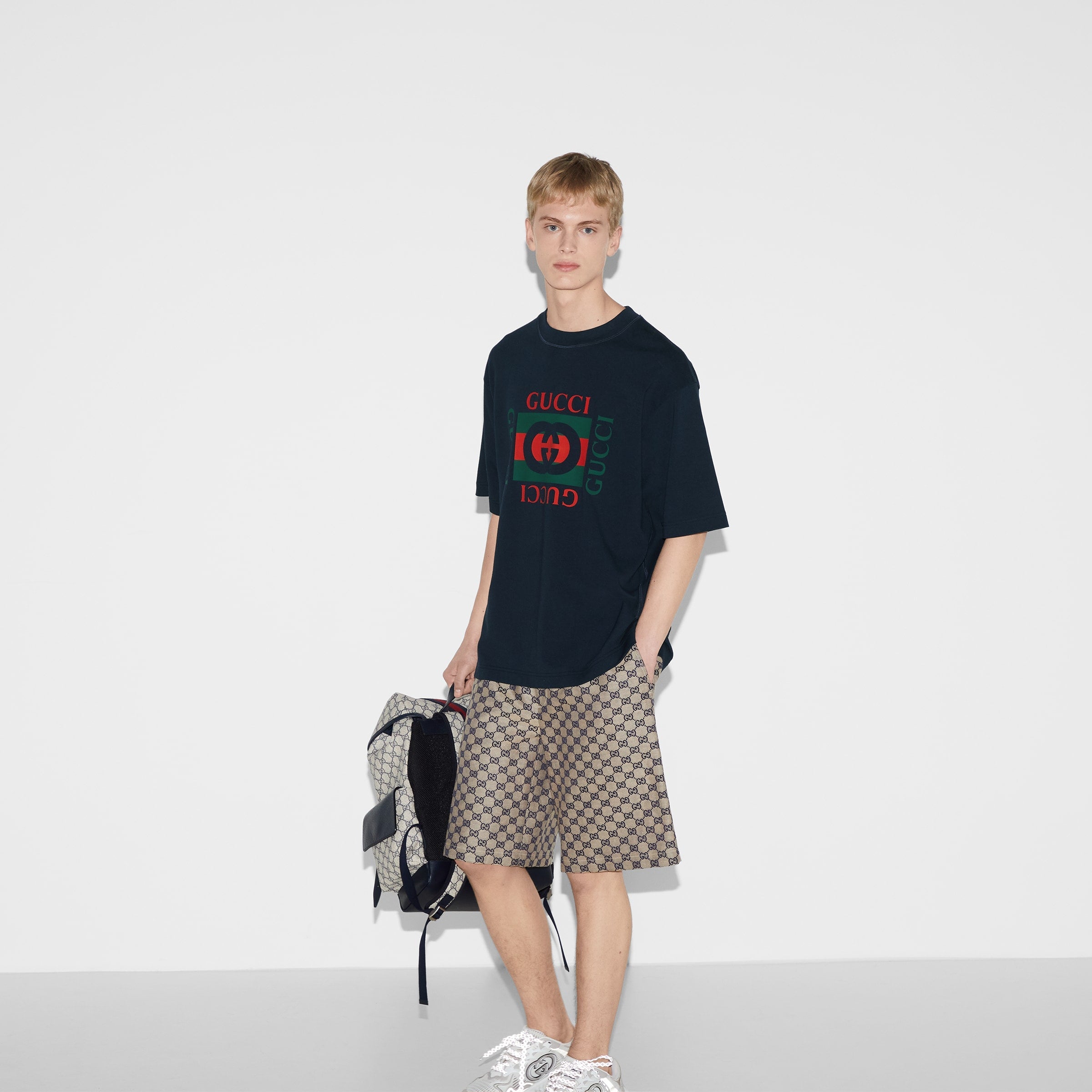 Printed cotton jersey T-shirt - navy