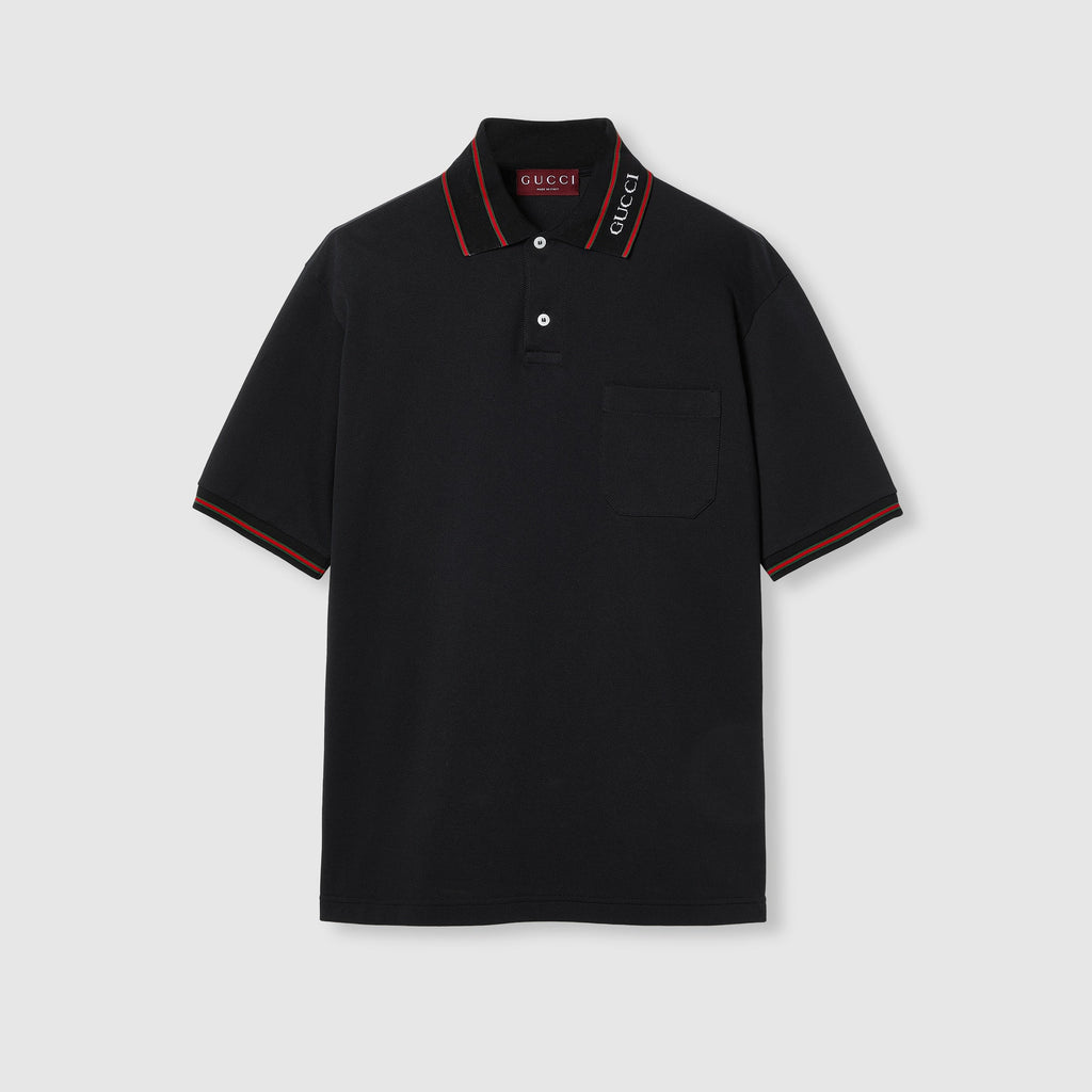 Cotton piquet polo shirt - black