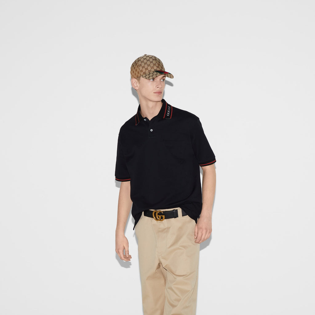Cotton piquet polo shirt - black
