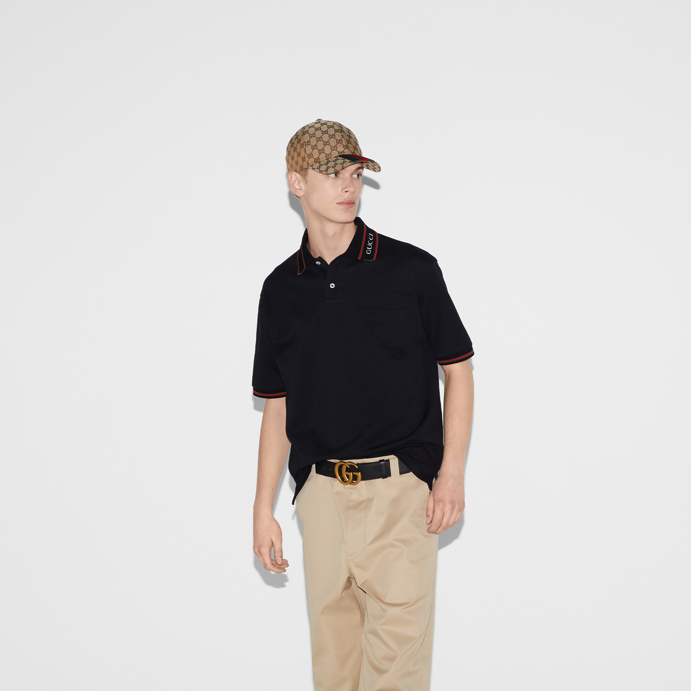 Cotton piquet polo shirt - black