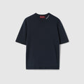 Silk cotton T-shirt with Gucci intarsia - navy