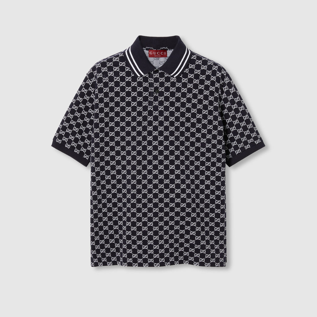 GG cotton piquet jacquard polo shirt - navy and white