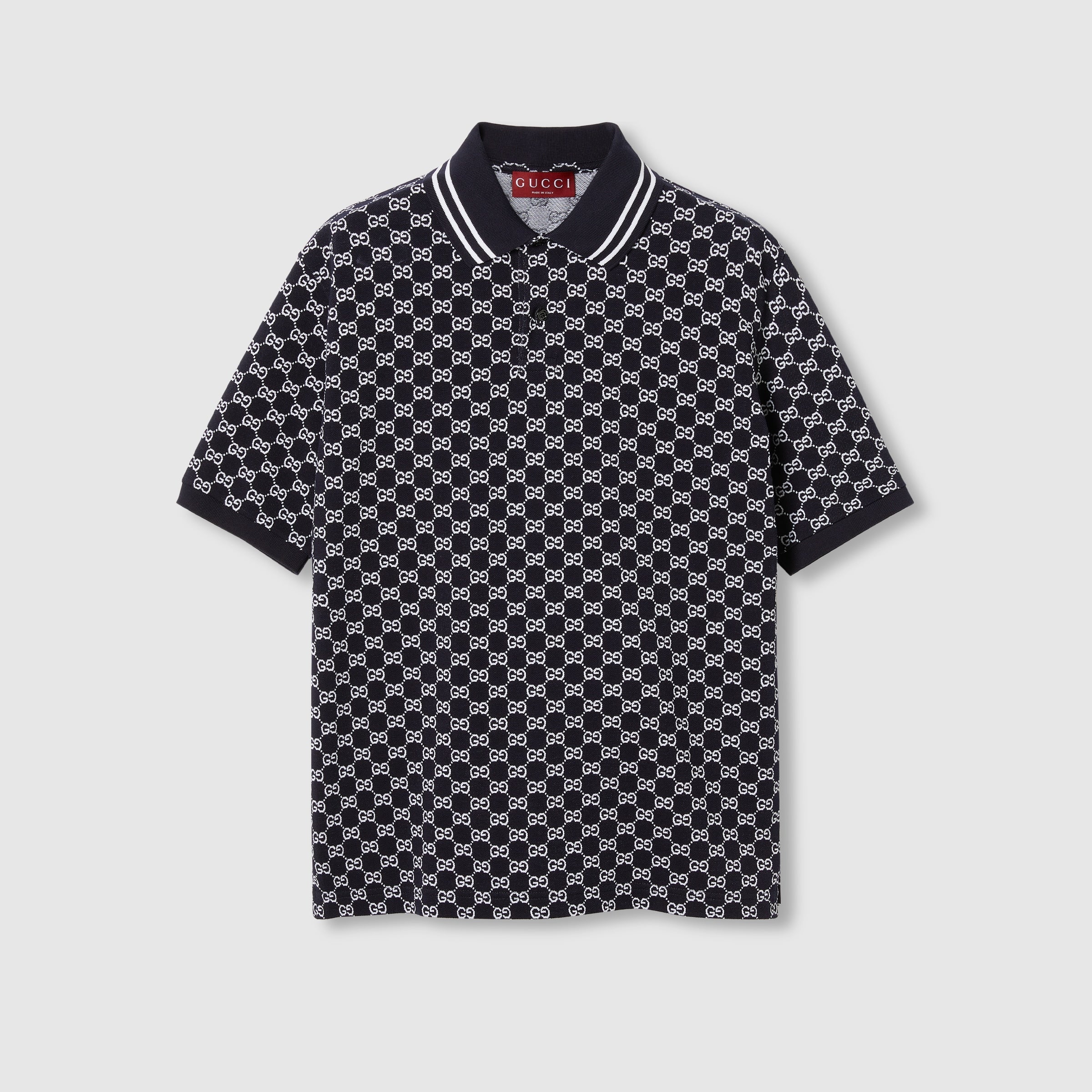 GG cotton piquet jacquard polo shirt - navy and white