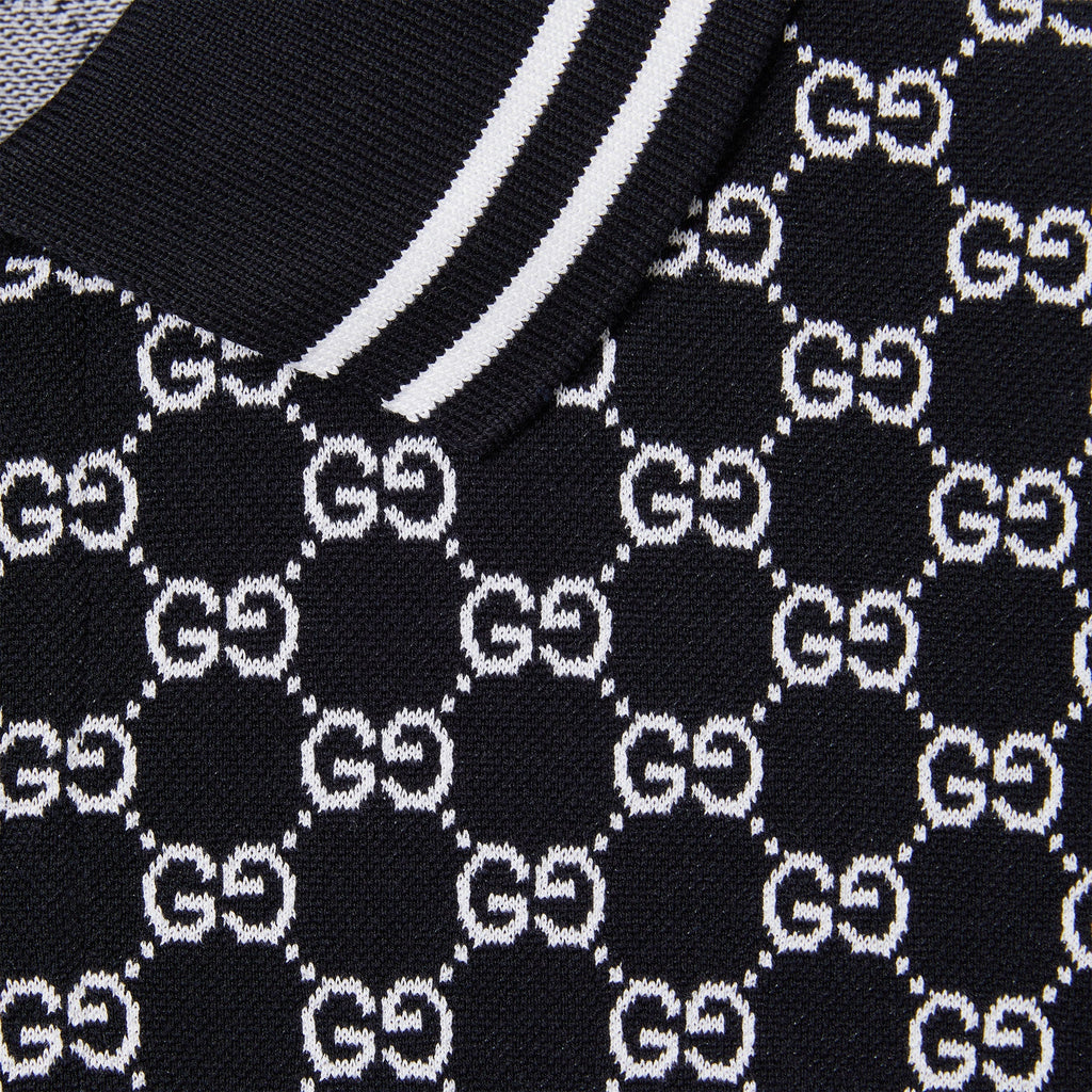 GG cotton piquet jacquard polo shirt - navy and white