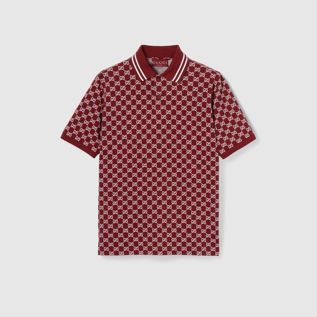 GG cotton piquet jacquard polo shirt - Rosso Ancora red and white