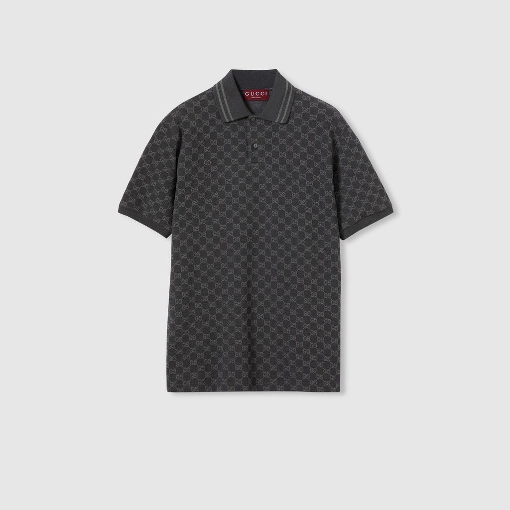 GG cotton piquet jacquard polo shirt - black and grey