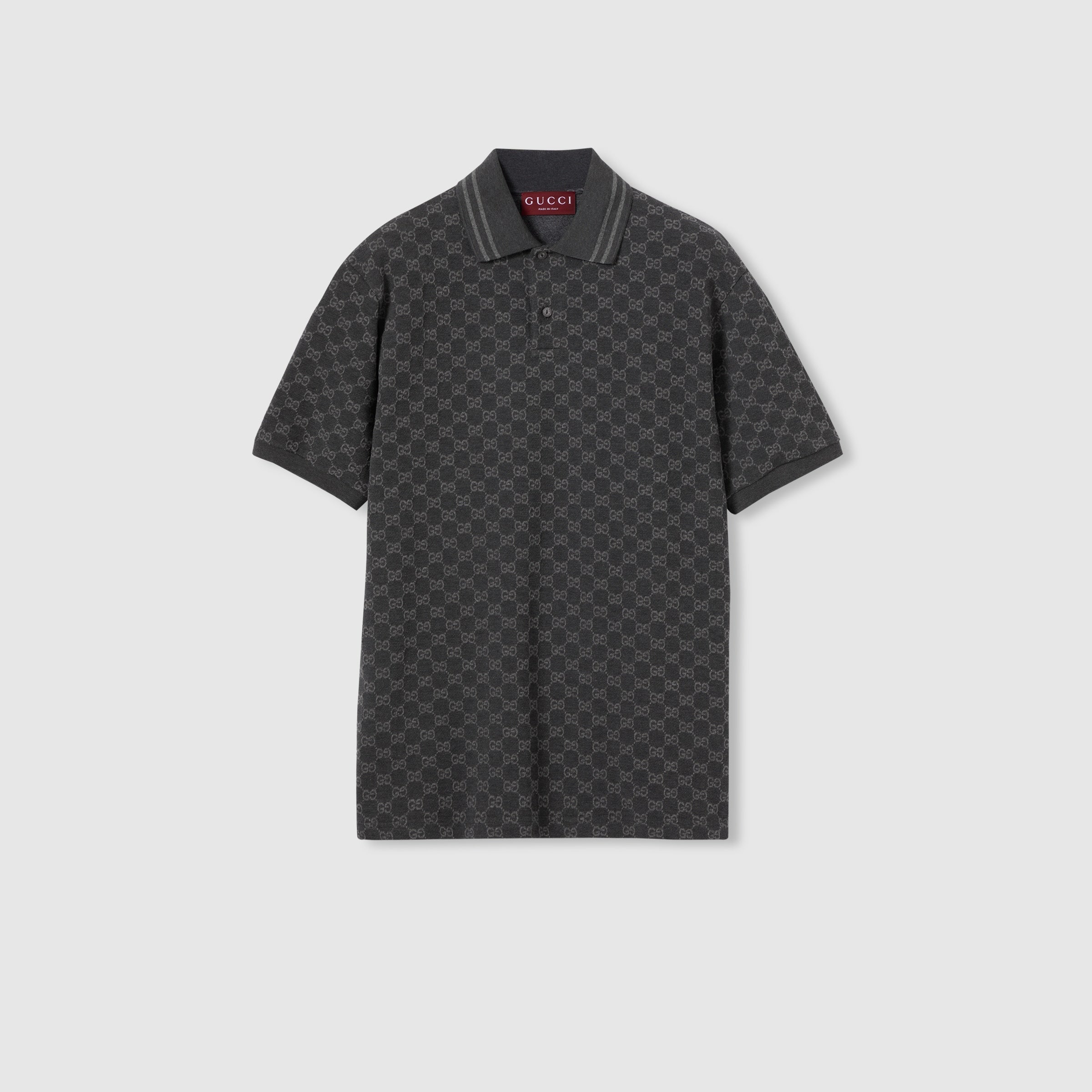 GG cotton piquet jacquard polo shirt - black and grey