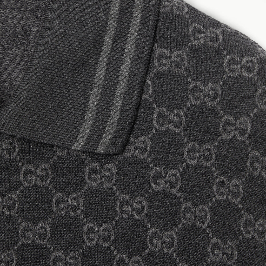 GG cotton piquet jacquard polo shirt - black and grey