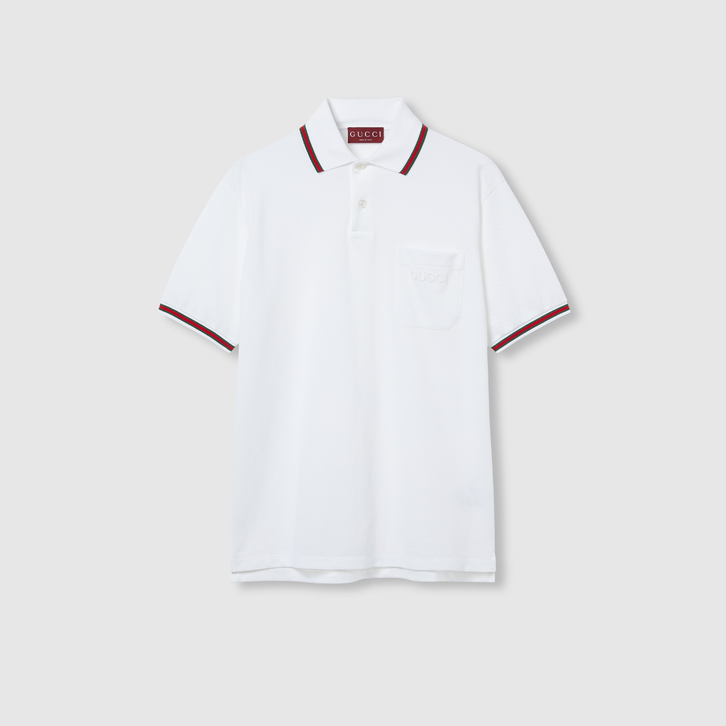 Cotton piquet polo shirt with Web - white