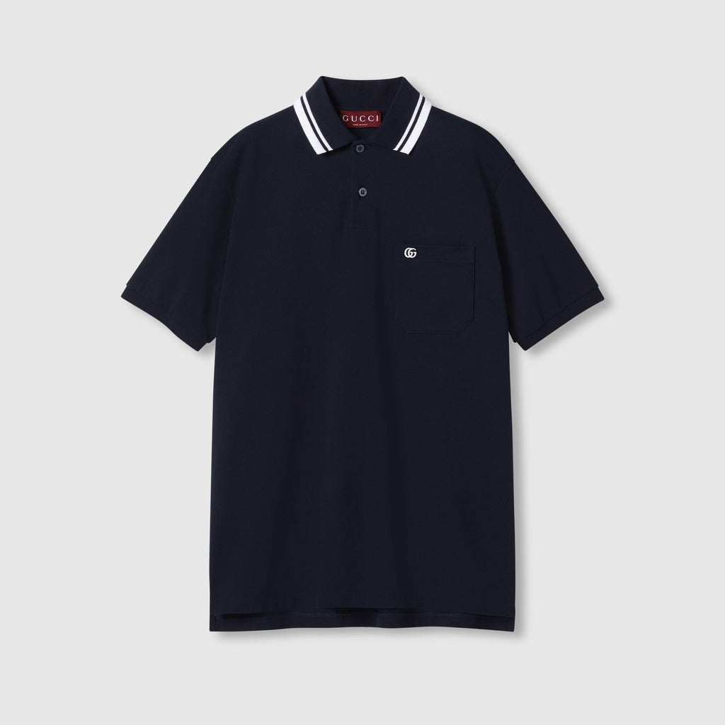 Cotton polo shirt with embroidery - navy