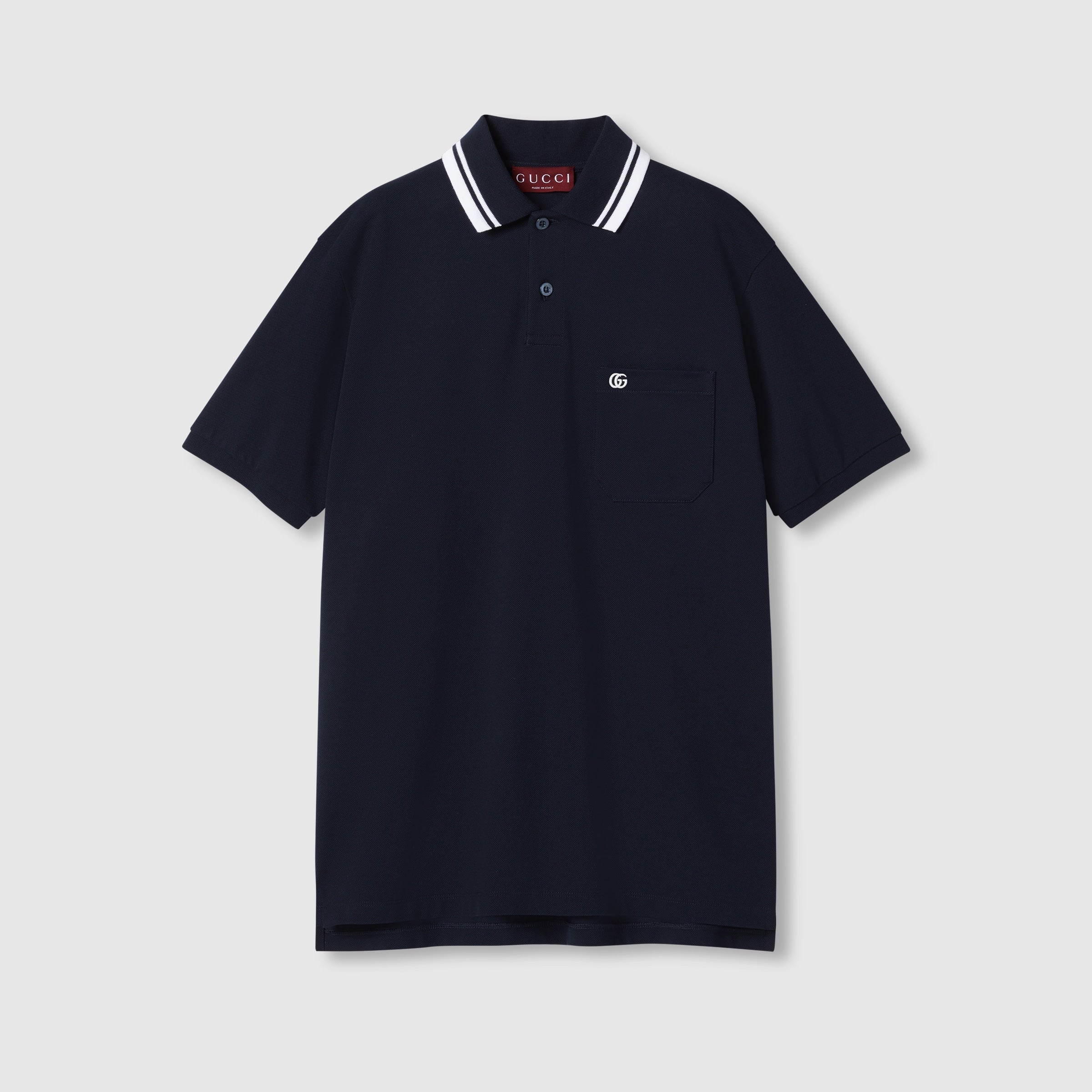 Cotton polo shirt with embroidery - navy
