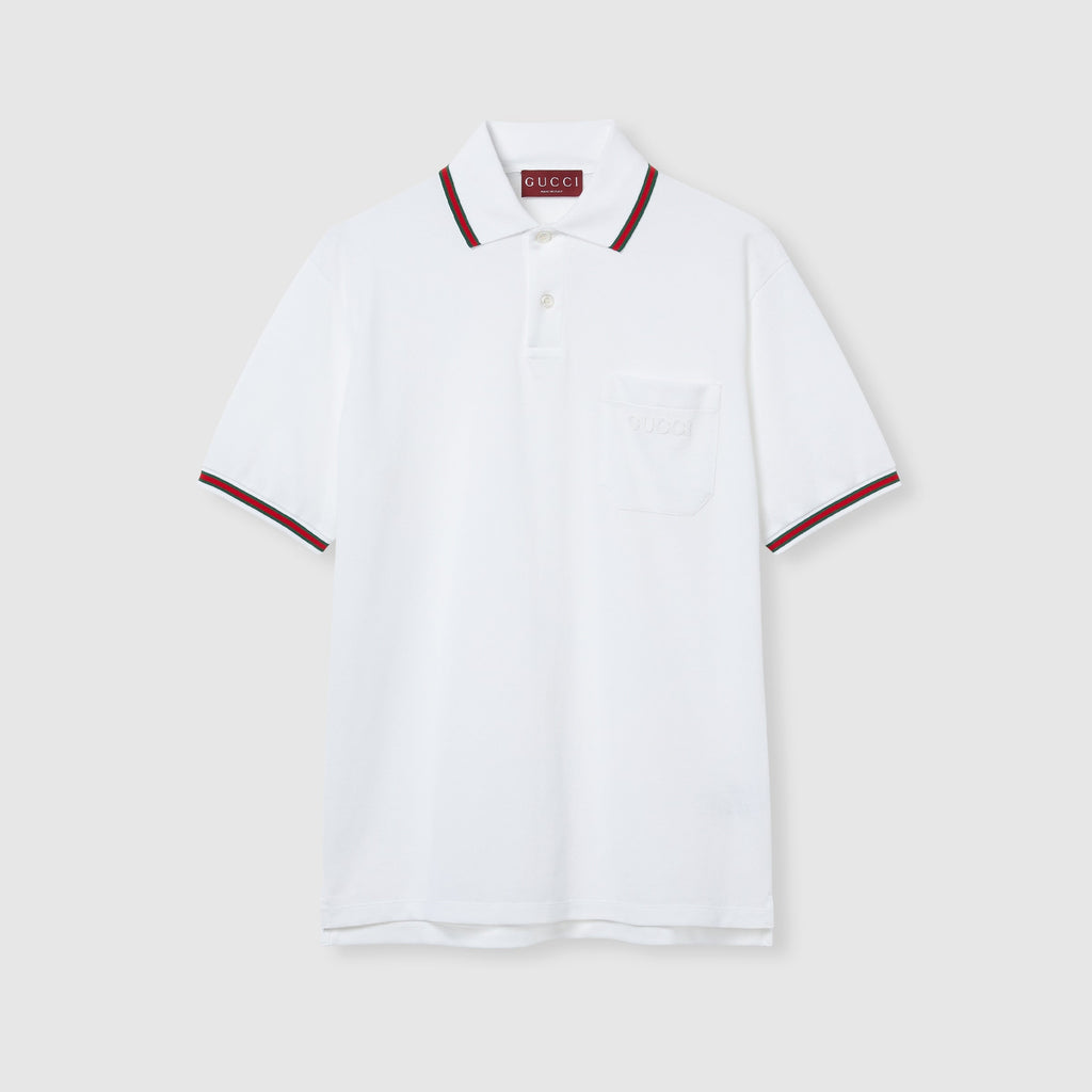 Cotton polo shirt with embroidery - off white