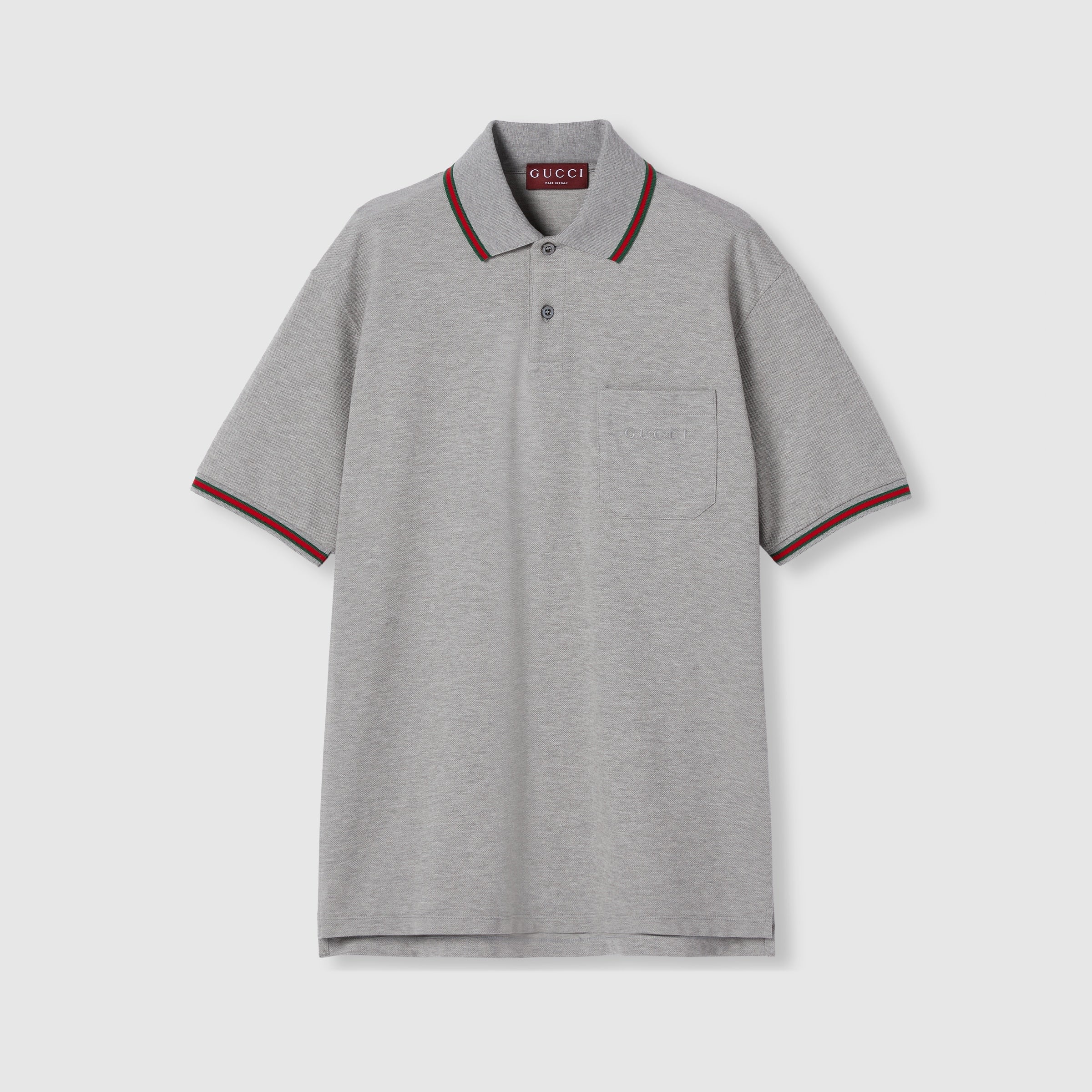 Cotton piquet polo shirt with embroidery - grey mélange