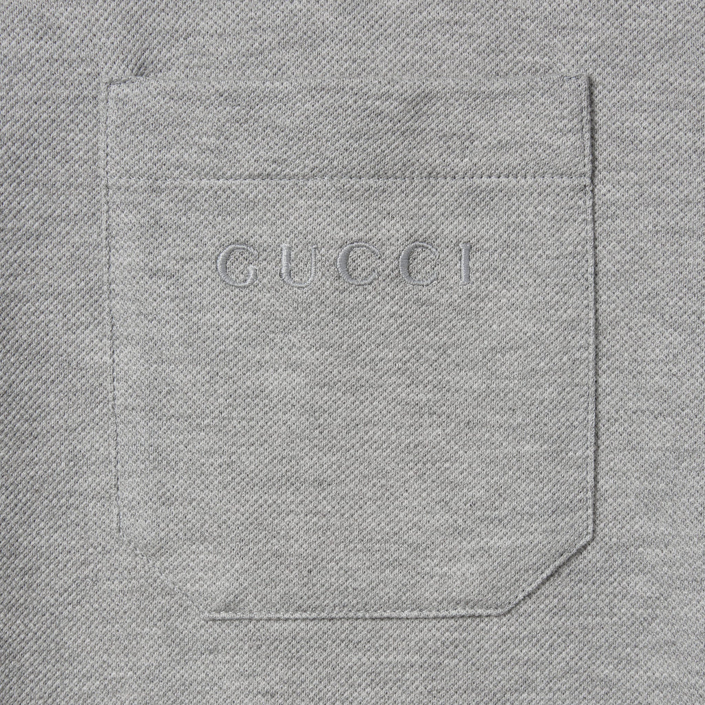 Cotton piquet polo shirt with embroidery - grey mélange