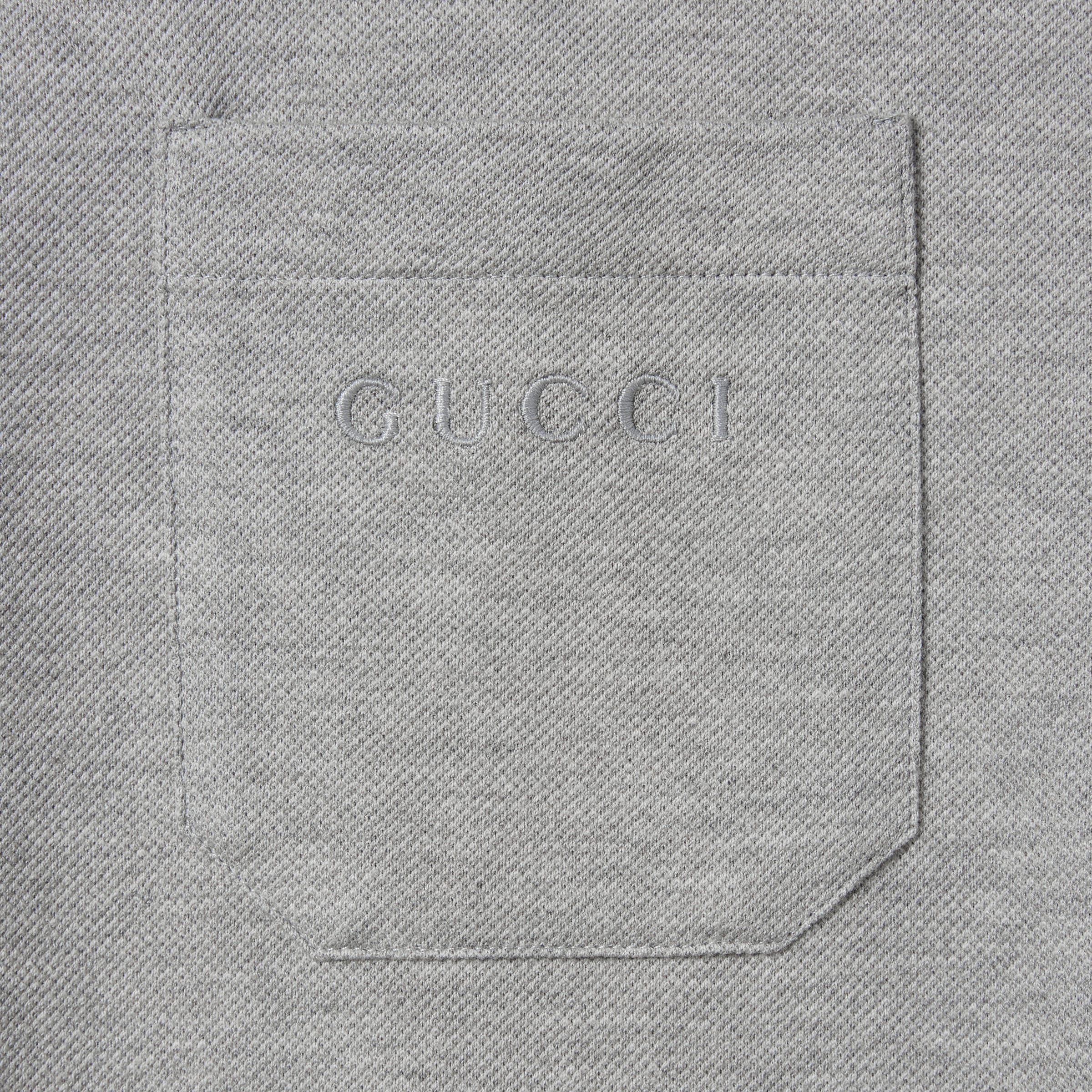 Cotton piquet polo shirt with embroidery - grey mélange
