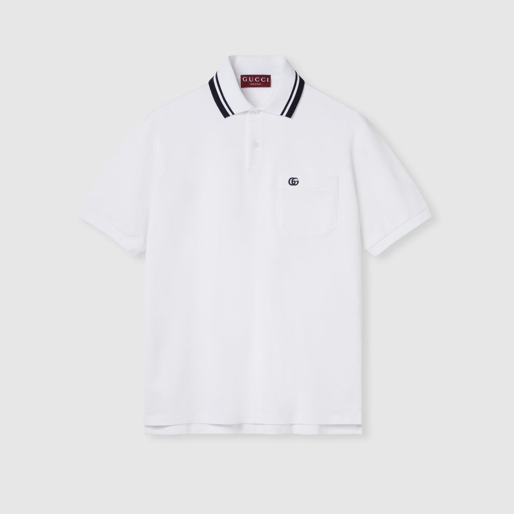 Cotton piquet polo shirt with embroidery - white