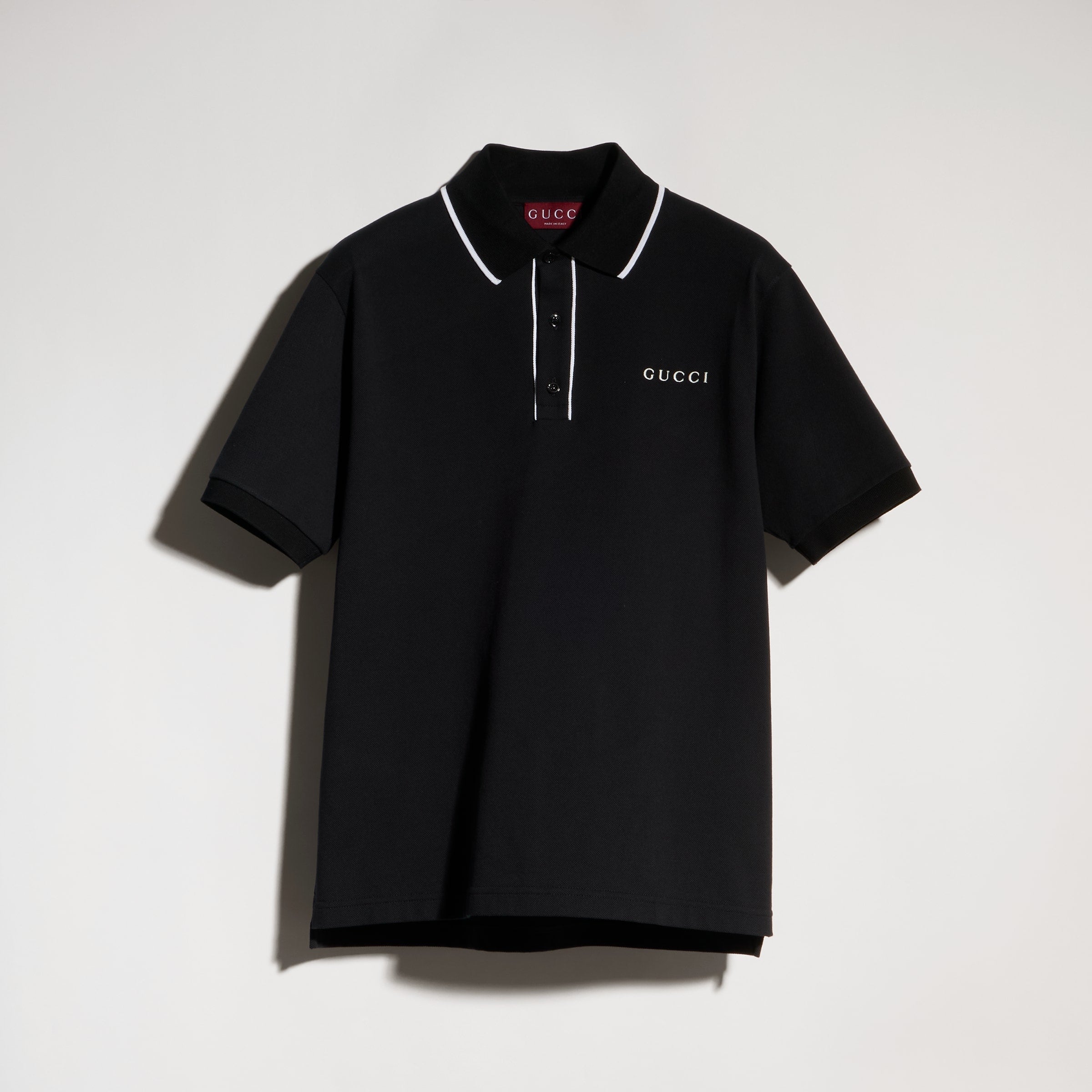 Cotton piquet polo shirt with embroidery - black
