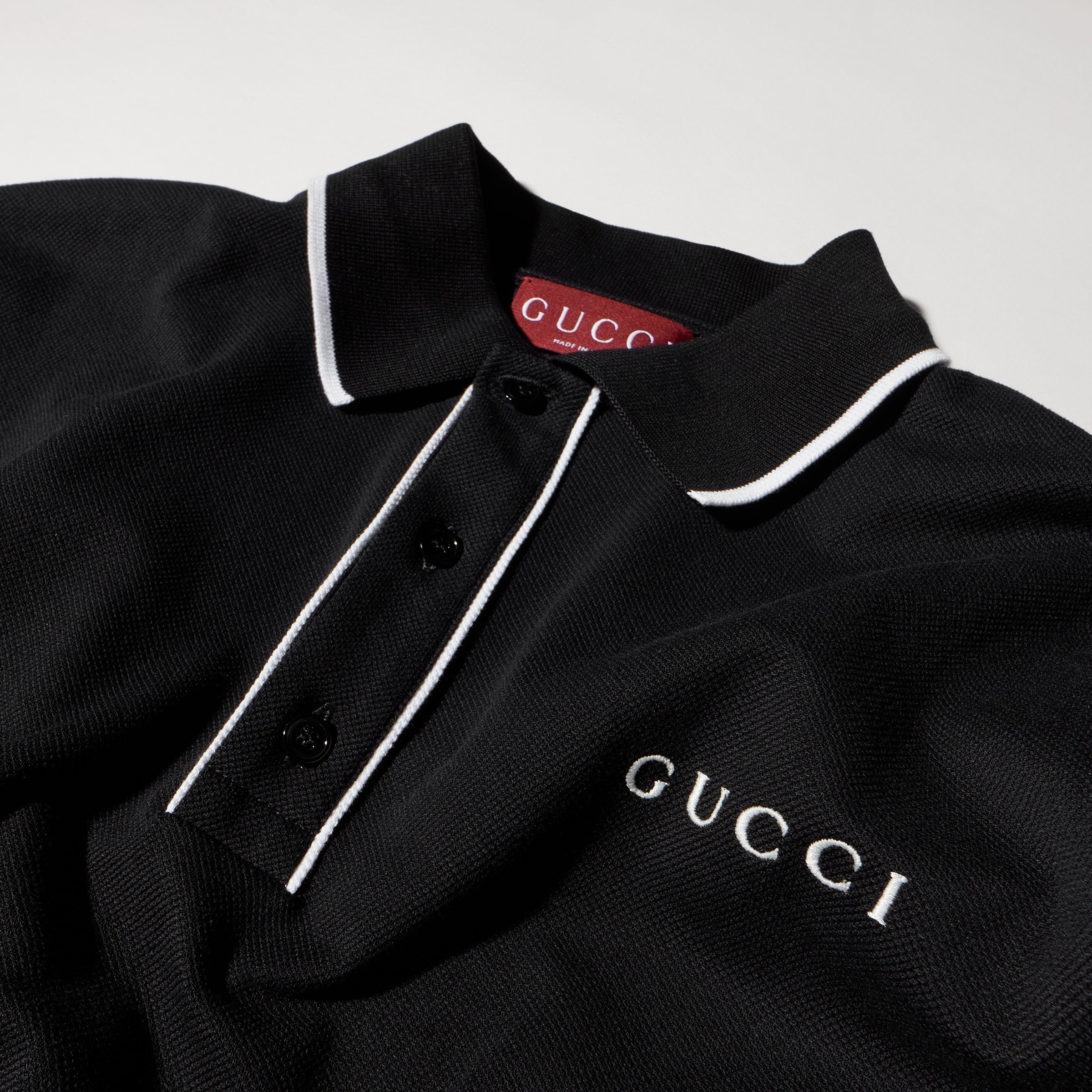 Cotton piquet polo shirt with embroidery - black