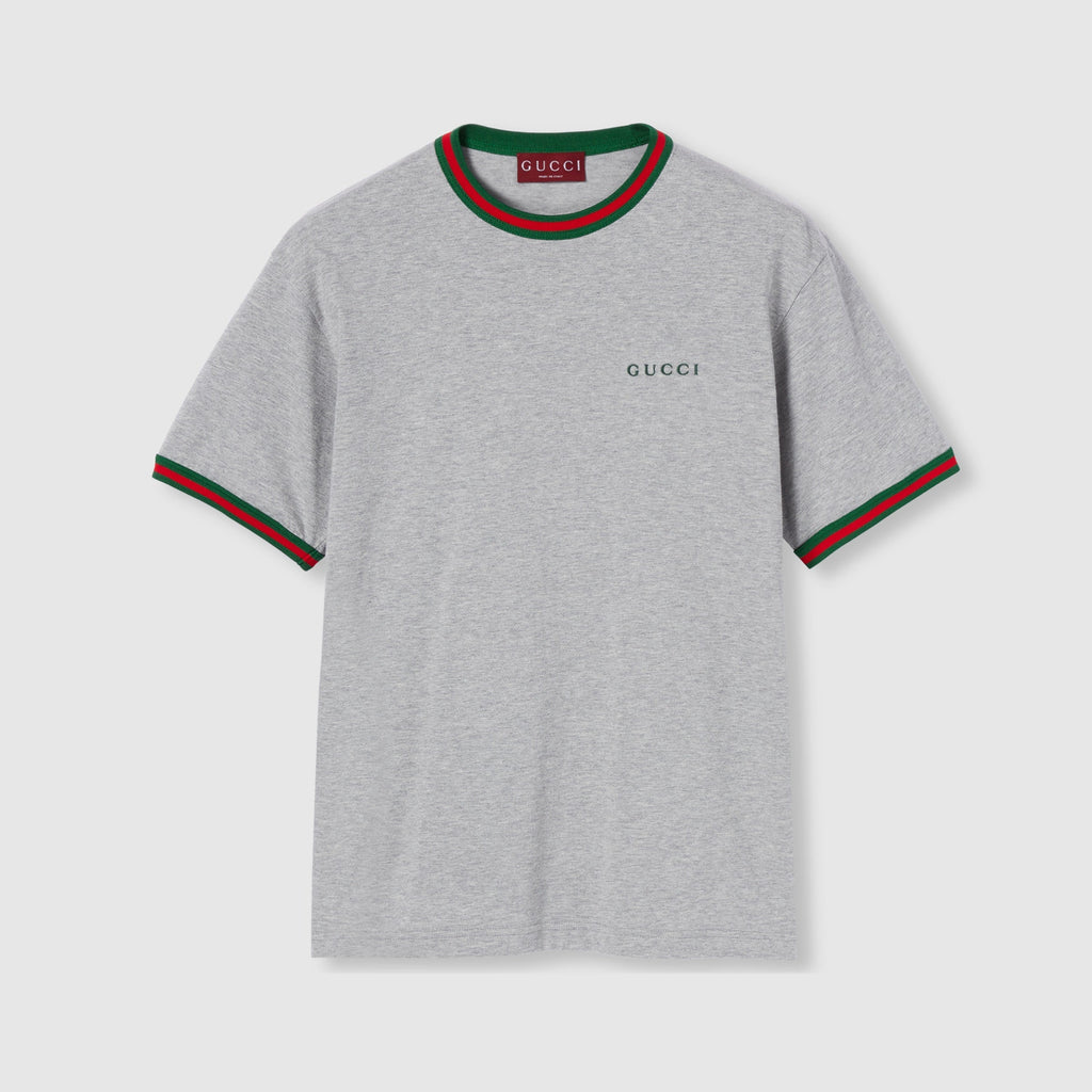 Cotton jersey T-shirt with embroidery - grey mélange