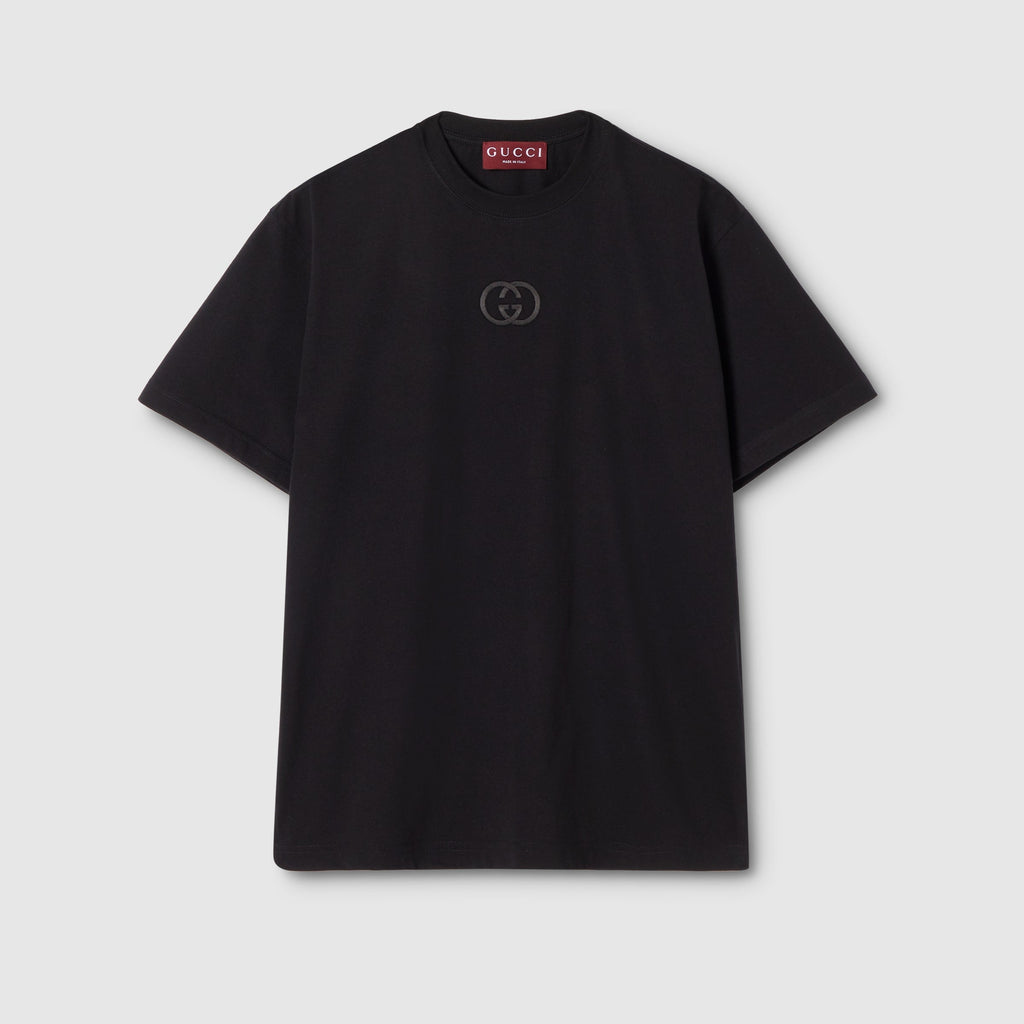 Cotton jersey T-shirt with embroidery - black
