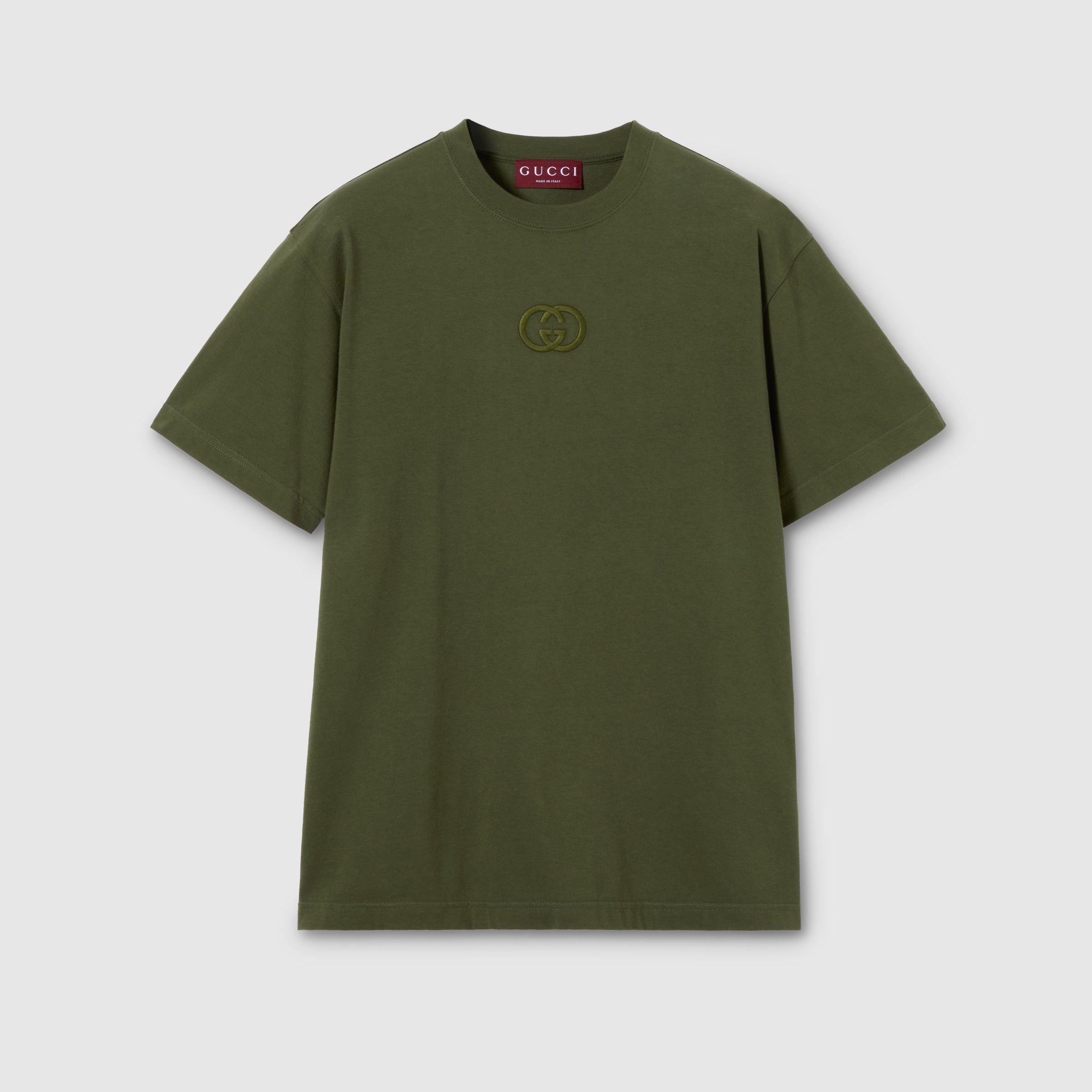 Cotton jersey T-shirt with embroidery - forest green