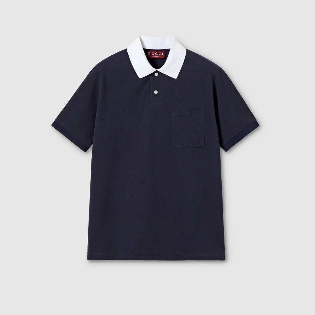 Stretch cotton piquet polo shirt - blue