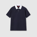 Stretch cotton piquet polo shirt - blue