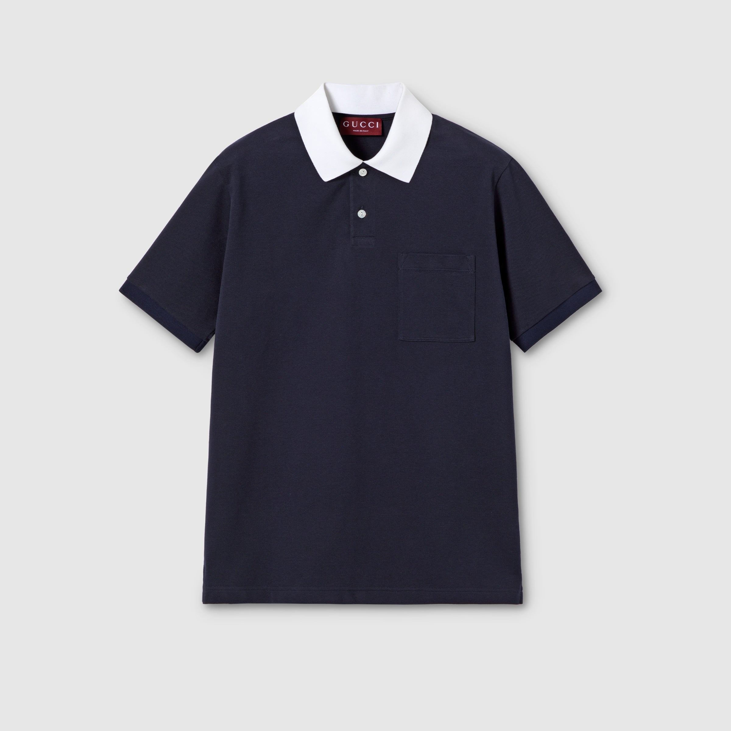 Stretch cotton piquet polo shirt - blue