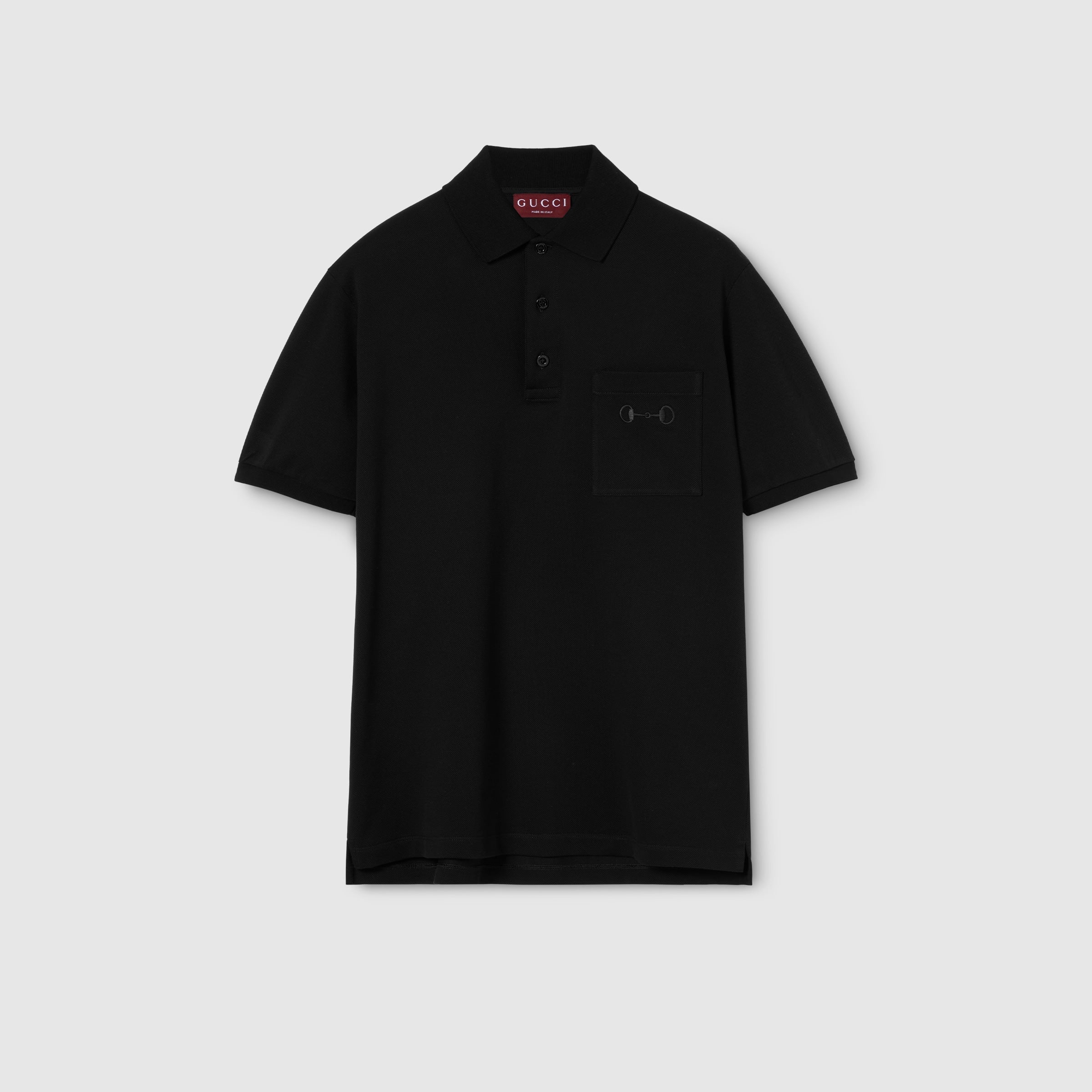 Cotton piquet polo shirt with embroidery - black