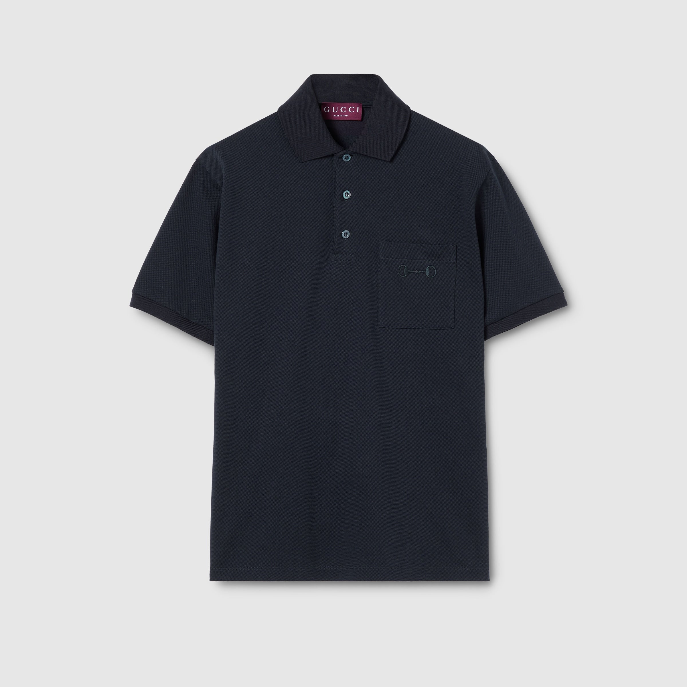 Cotton piquet polo shirt with embroidery - dark blue