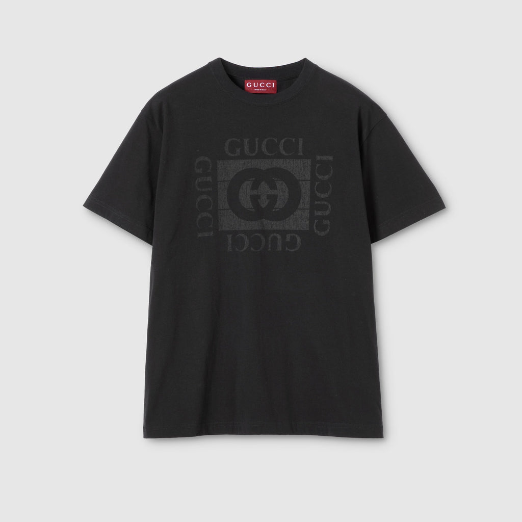 Cotton jersey T-shirt with print - black