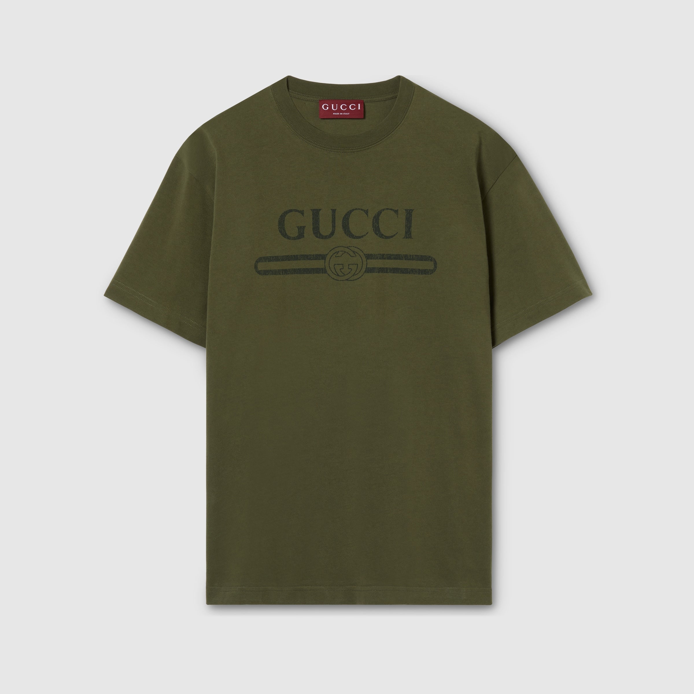 Cotton jersey T-shirt with print - forest green