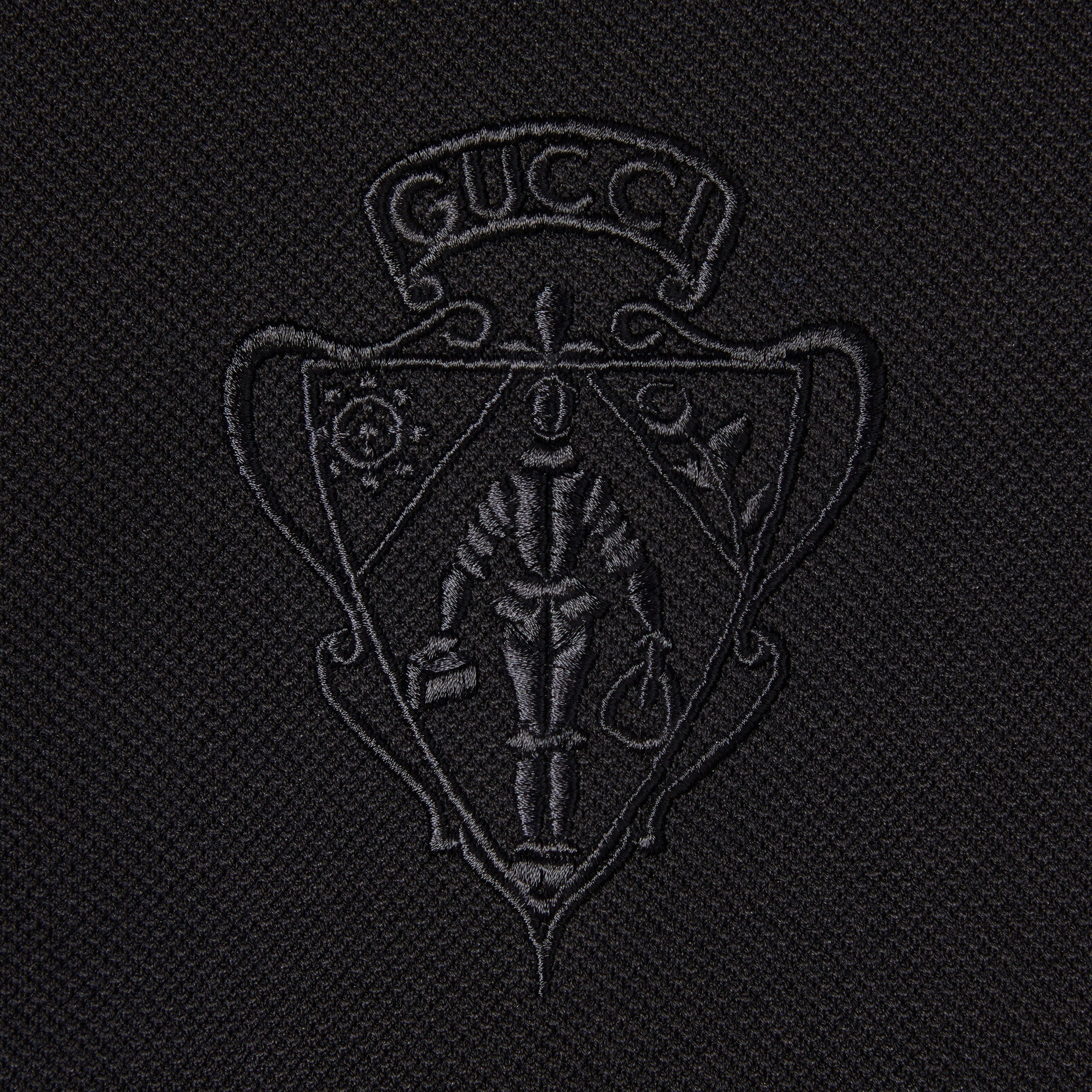 Cotton piquet shirt with embroidery - black