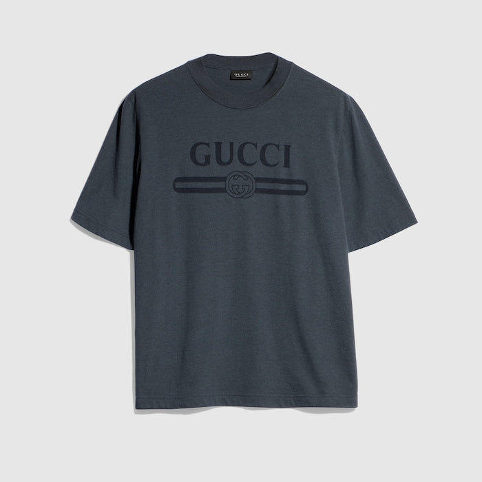 Cotton jersey T-shirt with devoré detail - dark grey
