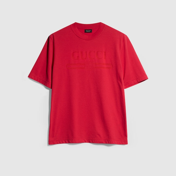 Cotton jersey T-shirt with devoré detail - red