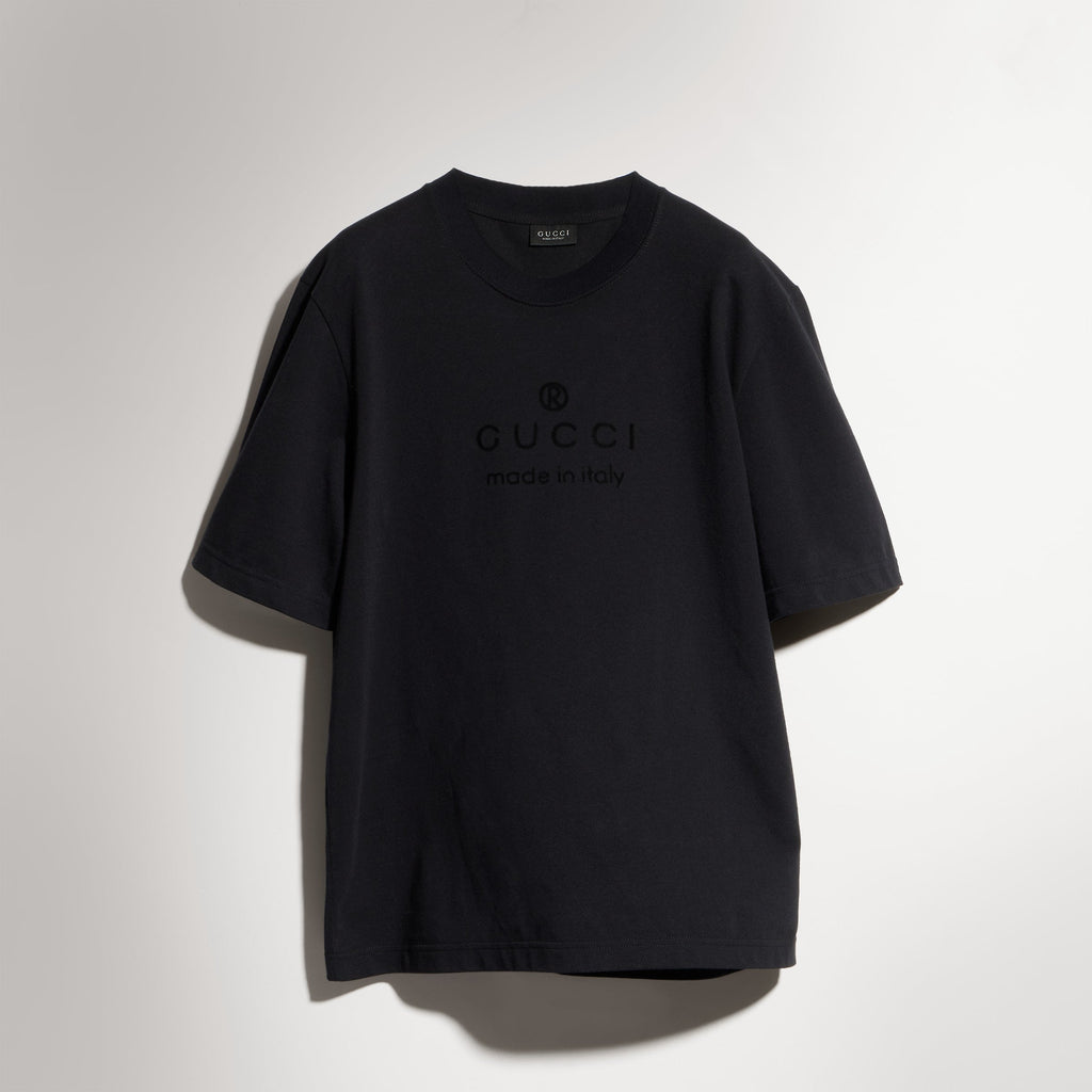 Cotton jersey T-shirt with print - black