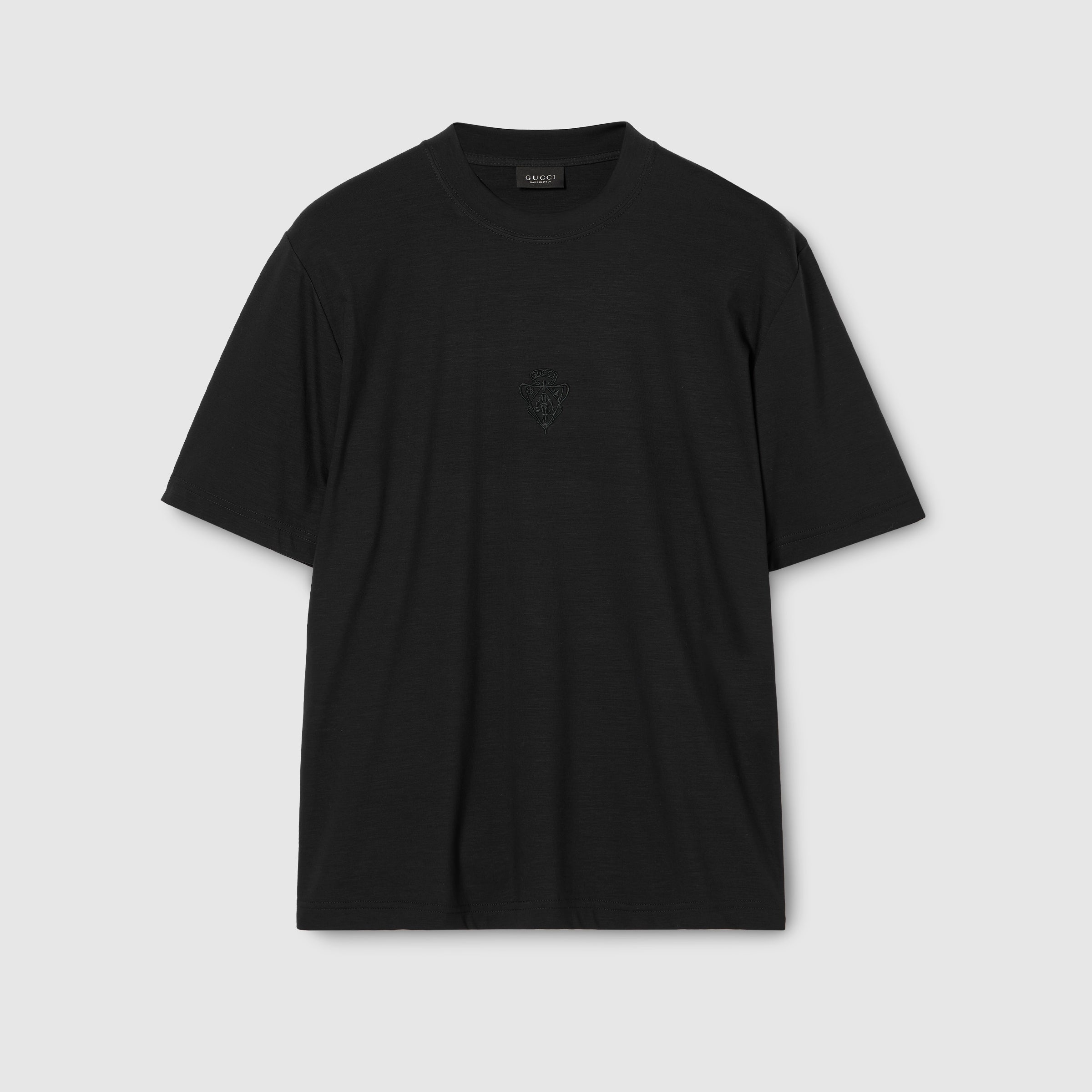Soft rayon jersey T-shirt with embroidery - black