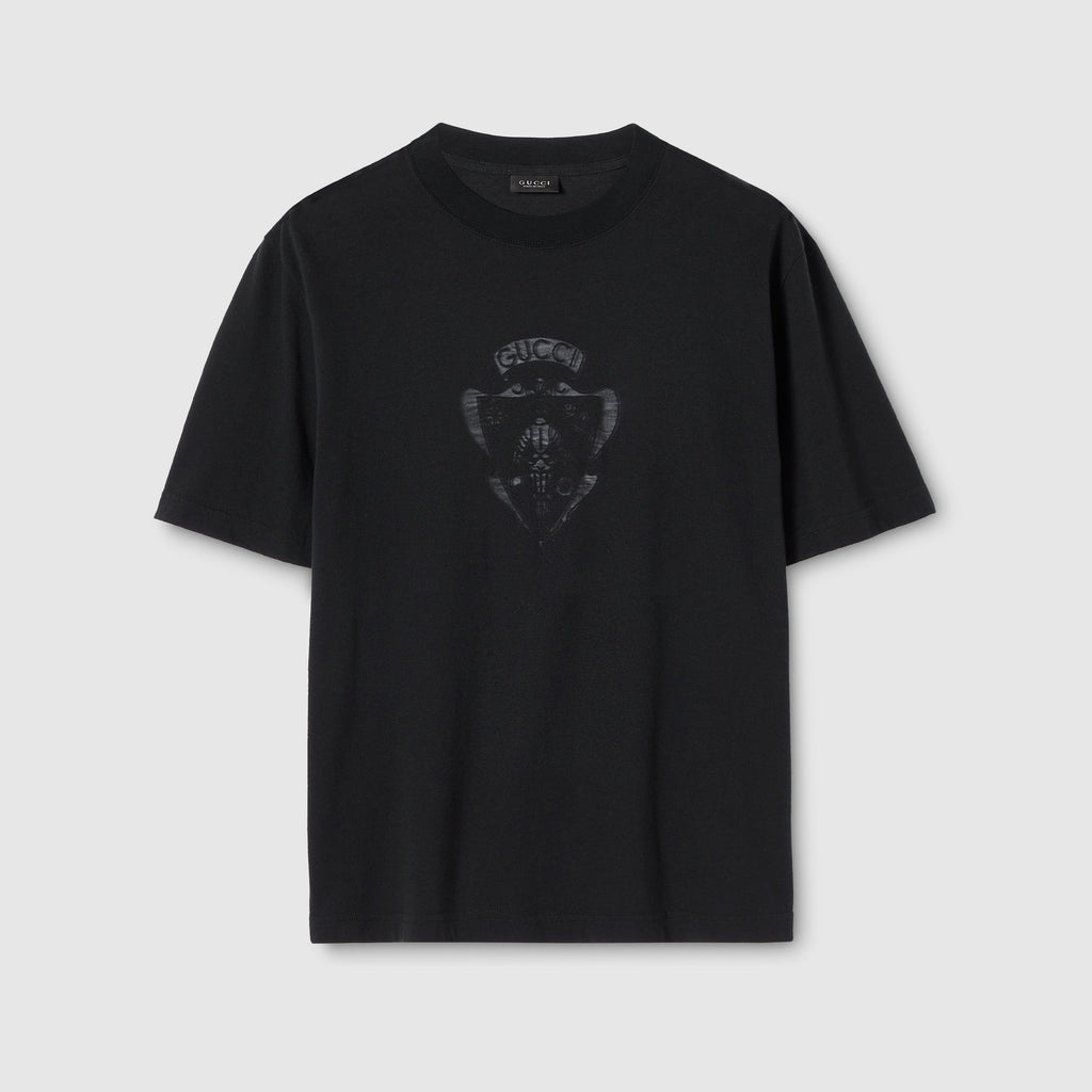 Cotton jersey T-shirt with devoré detail - black