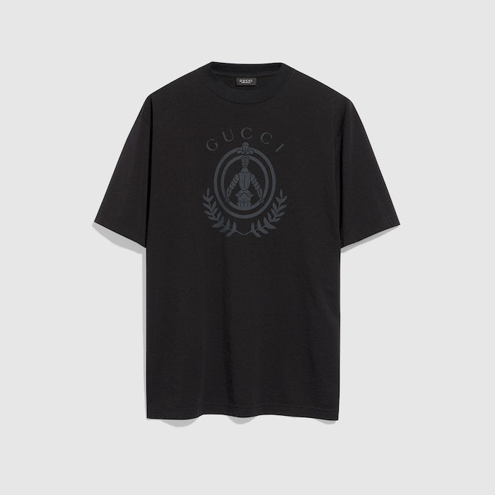 Cotton jersey T-shirt with print - black