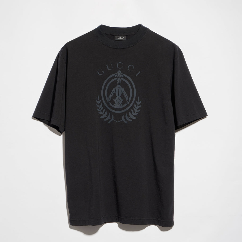 Cotton jersey T-shirt with print - black