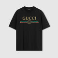 Silk blend jersey T-shirt with print - black