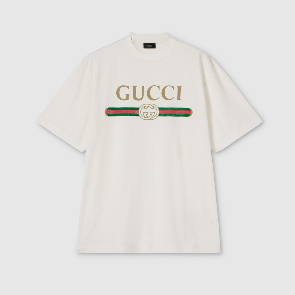 Silk blend jersey T-shirt with print - off white