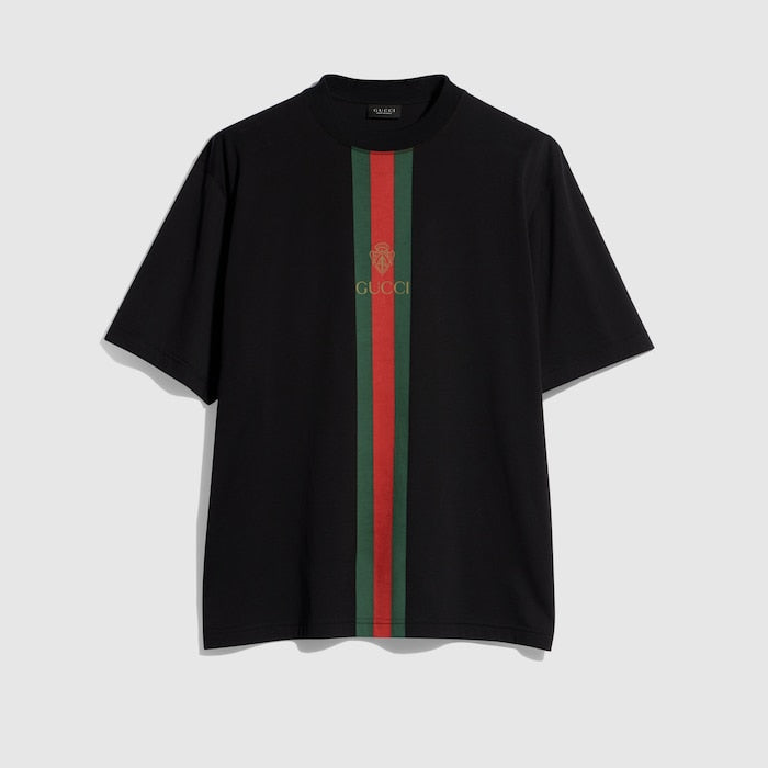 Cotton jersey T-shirt with print - black