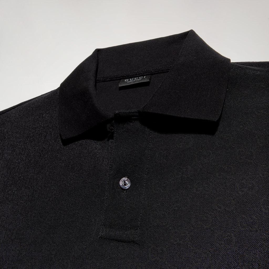 GG technical jersey jacquard polo shirt - black