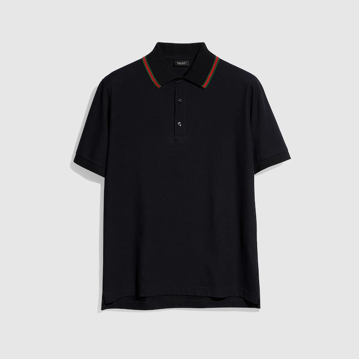Cotton jersey piquet polo shirt - black